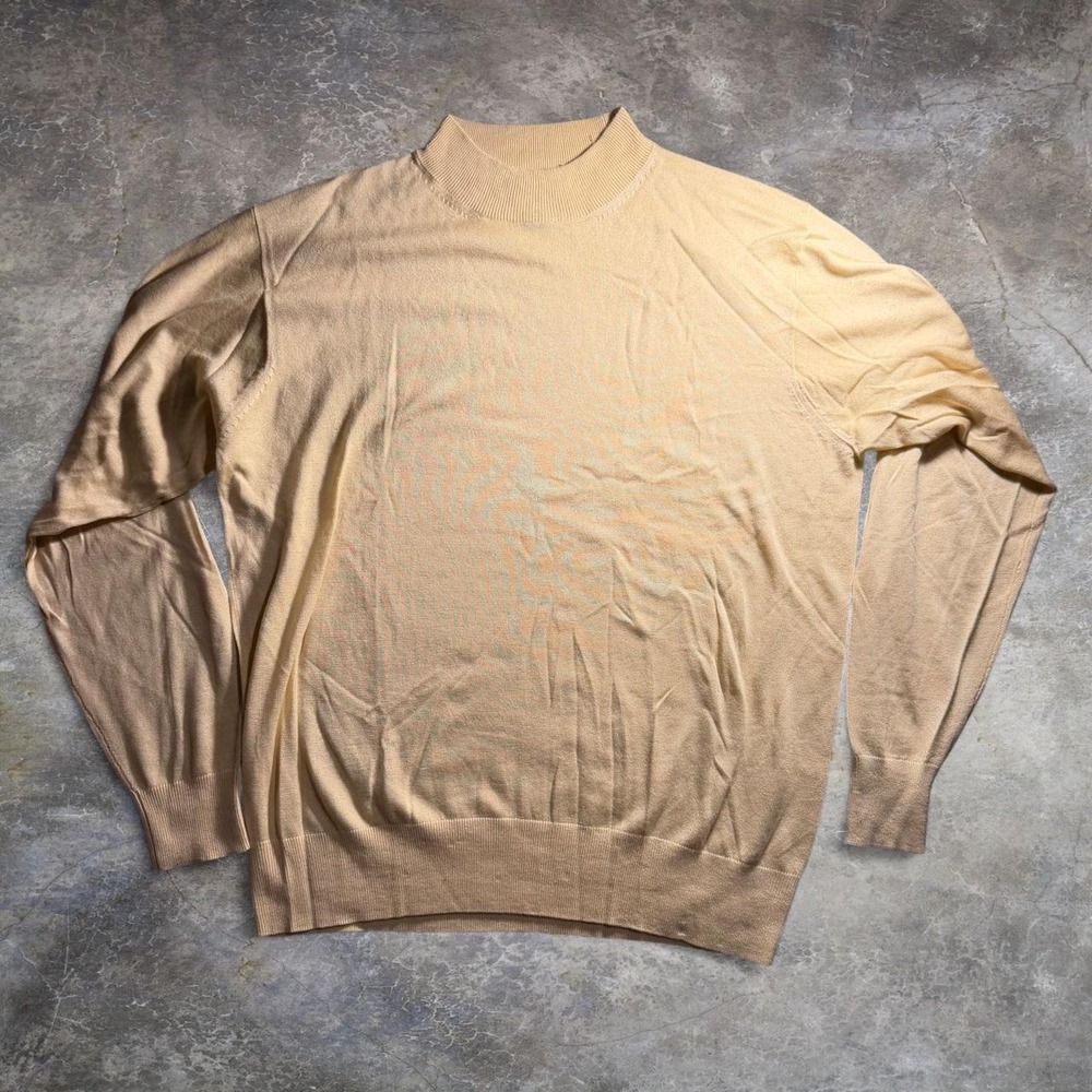 Neiman Marcus Exclusive Silk Cashmere Mock Neck Sweater Mens XL Tan Cream
